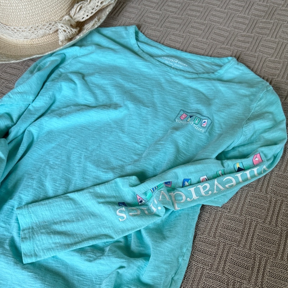100% Cotton Vineyard Vines Light Teal Long-Sleeve Crewneck